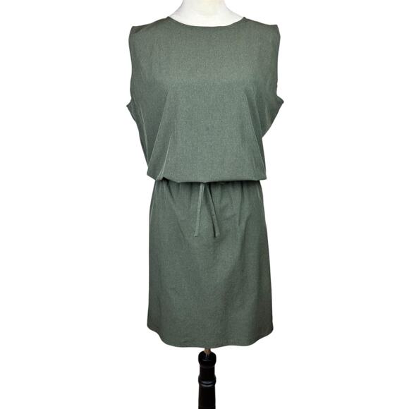 Albion L Green Sleeveless Zip Closure Cinch Waist Knee Length Dress Pockets - Picture 1 of 11
